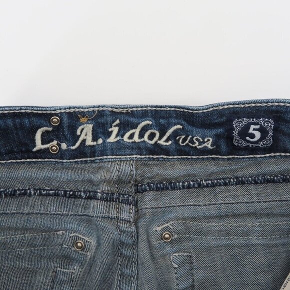 LA Idol Junior 5 Bootcut Boot Dark Whiskered Rhinestone Jeans Denim Low Rise - Picture 10 of 14
